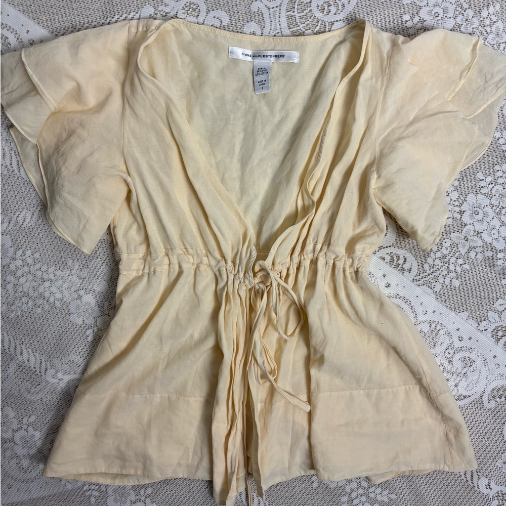 Diane Von Furstenberg Yellow Wrap up Blouse